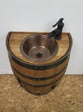 1/2 Whiskey Barrel Vanity Sink-14"Depth for Extra Small Bath-Copper Sink-Faucet-Stopper - Aunt Molly's Barrel Products