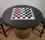 Whiskey Barrel 42" Checker Board Table-Checkers-2 Bar Stools - Aunt Molly's Barrel Products