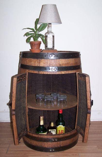 White Oak Barrel Double Door Cabinet