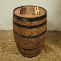 Whiskey Barrel Laser Engraved Checker-Chess Board Game Table - Aunt Molly's Barrel Products