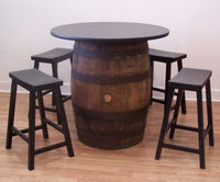 Whiskey Barrel Table-36" Table Top (4) 24" Black Bar Stools - Aunt Molly's Barrel Products