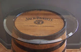 Whiskey Barrel Table Authentic J.D. Branded and Engraved-Sanded and Finished c /30" Glass Top-2 Bar Stools-Stand - Aunt Molly's Barrel Products