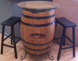 Whiskey Barrel Table Authentic J.D. Branded and Engraved-Sanded and Finished c /30" Glass Top-2 Bar Stools-Stand - Aunt Molly's Barrel Products