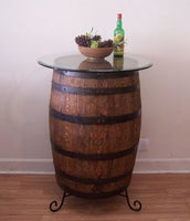 Whiskey Barrel Table c/30" Glass Top-Wrought Iron Stand-FREE SHIPPING - Aunt Molly's Barrel Products