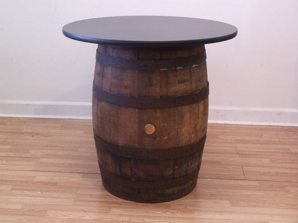 Whiskey Barrel Table with 36" Black Laminate Table Top - Aunt Molly's Barrel Products
