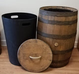 Whiskey Barrel Trash Can With Liner and Lid With Rope Handle - Aunt Molly's Barrel Products