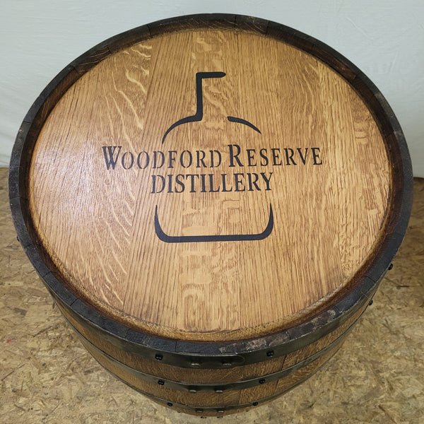 Whiskey Barrel Woodford Reserve Logo-Sanded and Finished - Aunt Molly's Barrel Products